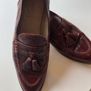 J Crew Biella Crackled Leather Tassled Loafer